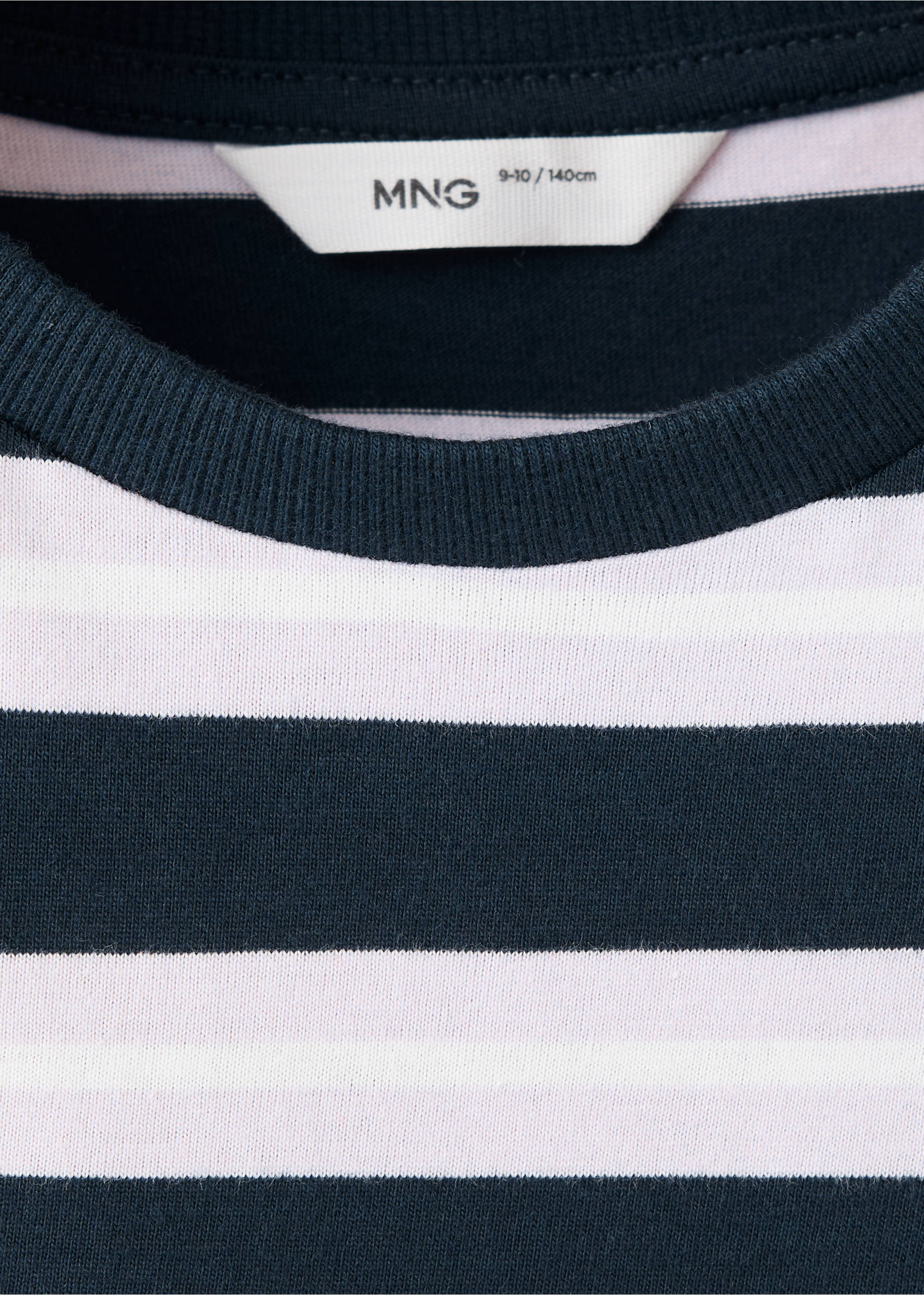 Cotton striped T-shirt with slogan print - Details of the article 8, Navy. Ref: 37064425-00.