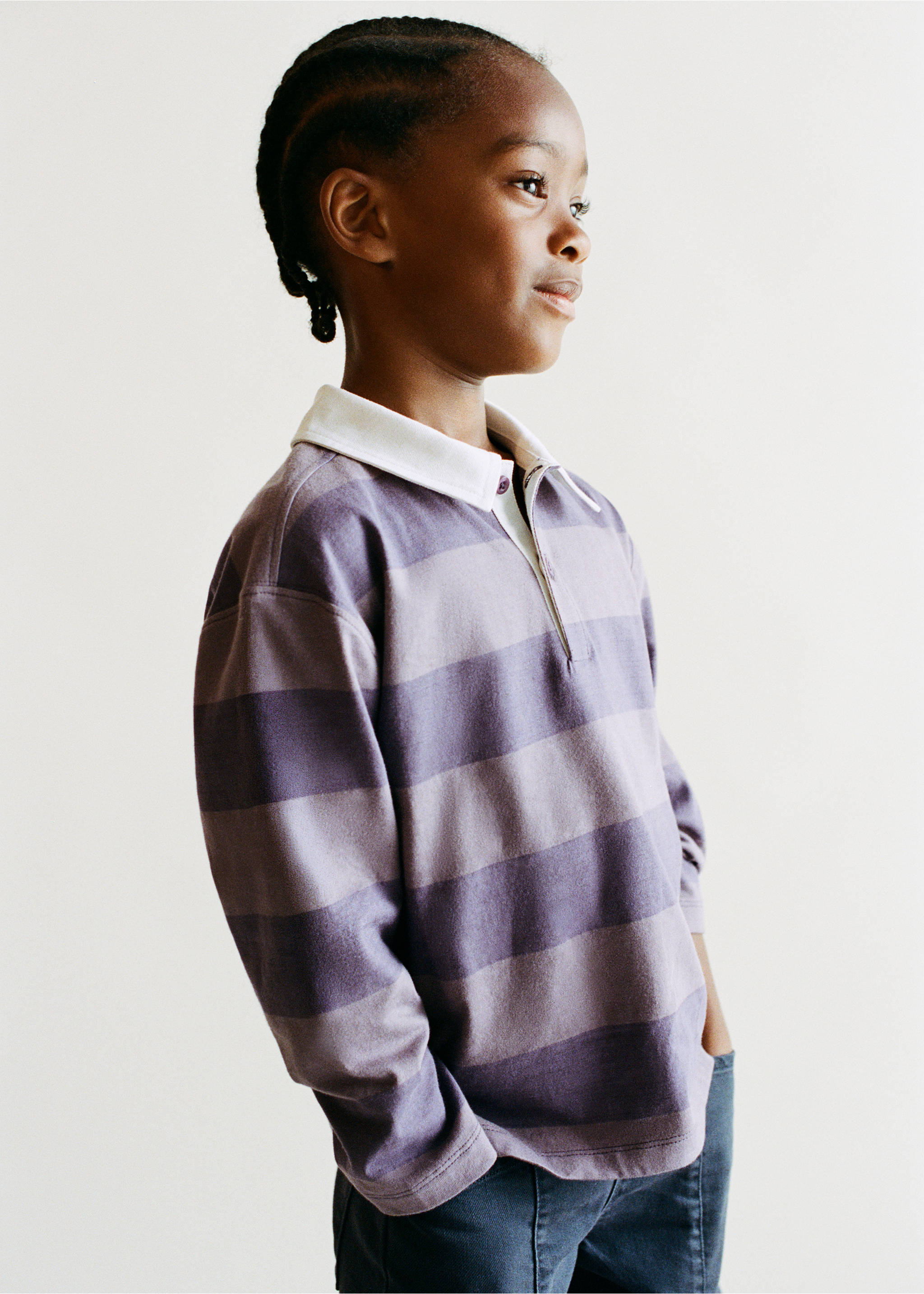 Relaxed fit striped polo - Details of the article 5, Plum. Ref: 37064426-00.