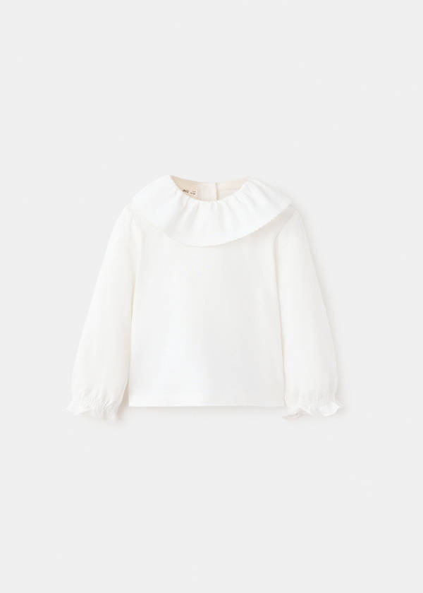 Cotton T-shirt with Peter Pan collar — Off White