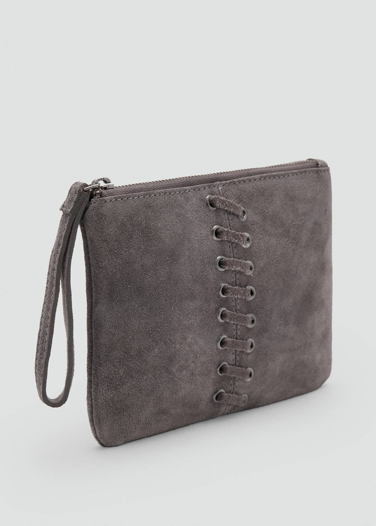 Leather pouch with eyelets — Grey