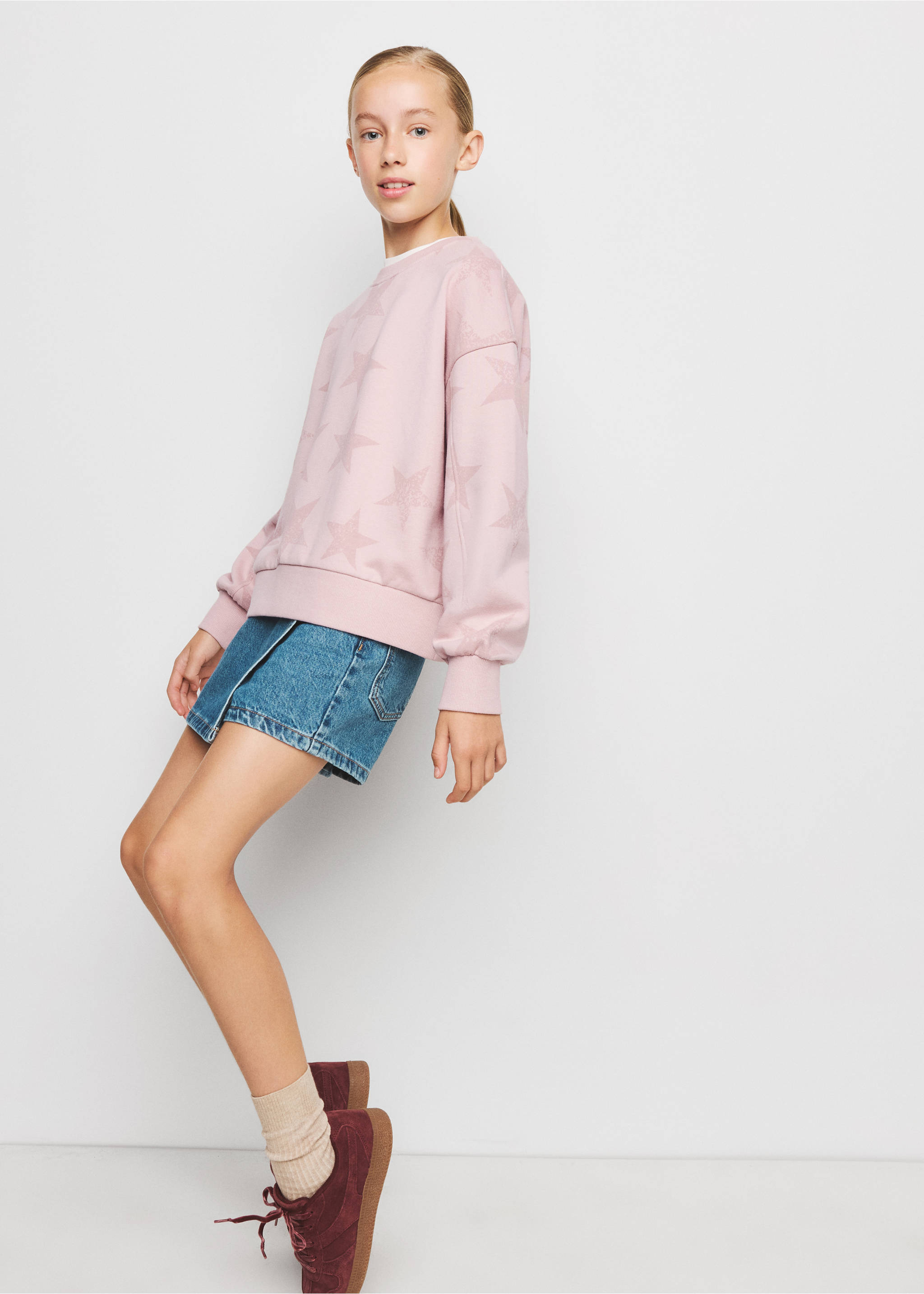 Star print cotton sweatshirt - Details of the article 1, Pink. Ref: 37064432-00.