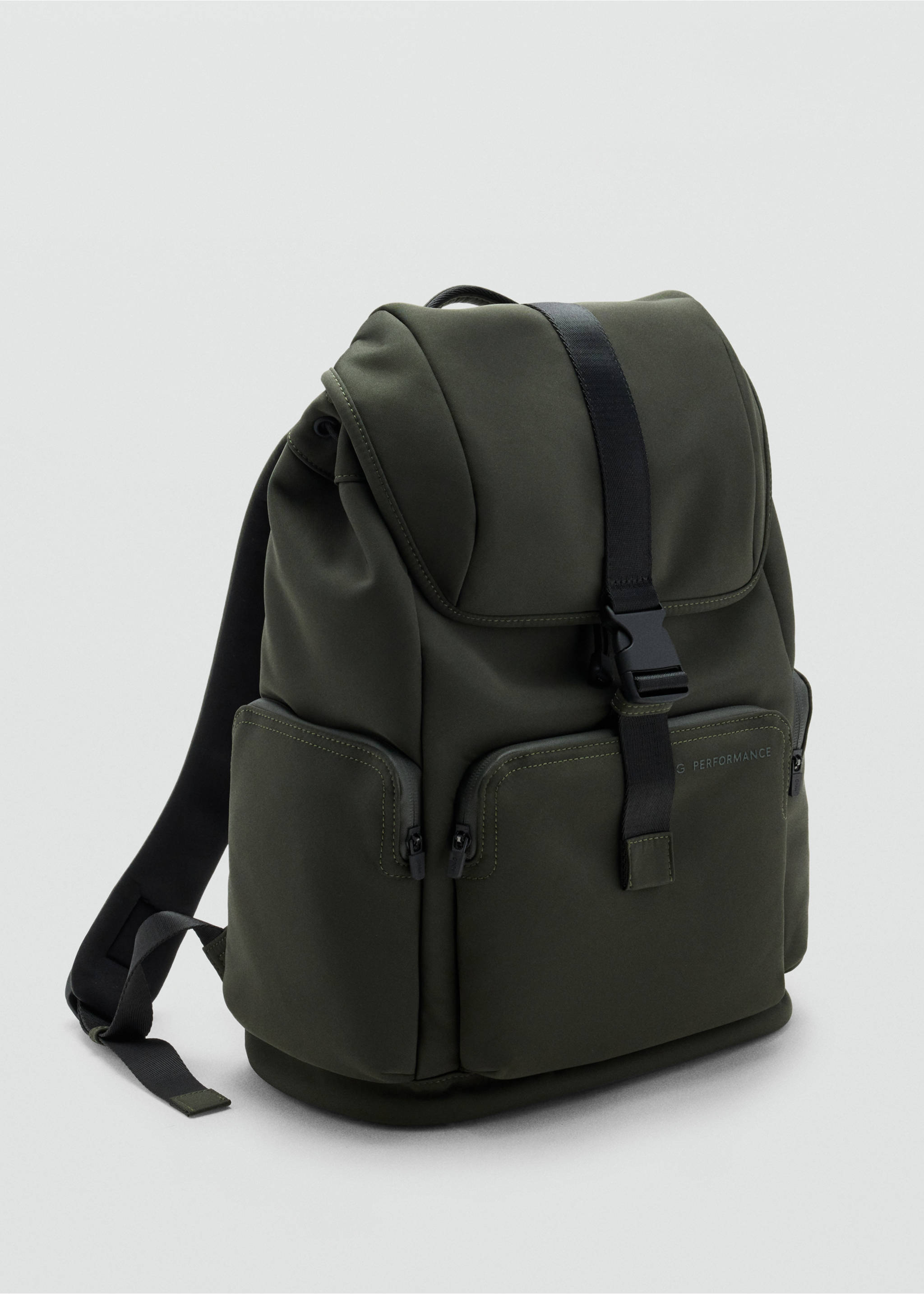 Rubberized backpack with flap closure - Medium plane, Khaki. Ref: 37064433-00.