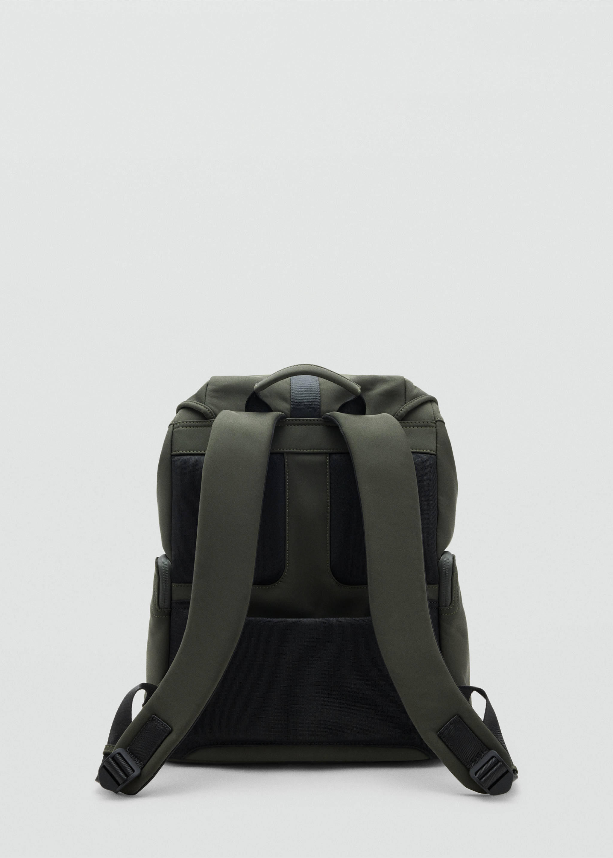Rubberized backpack with flap closure - Details of the article 1, Khaki. Ref: 37064433-00.