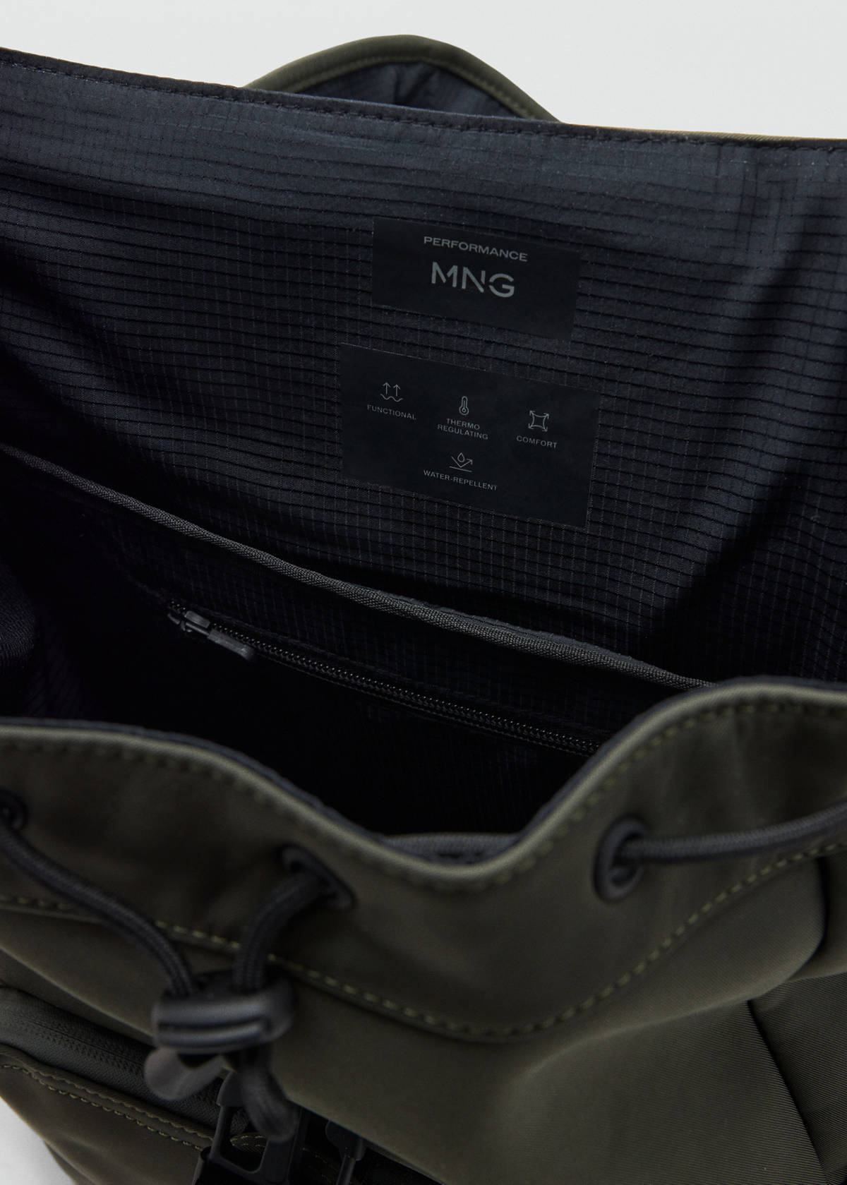 Rubberized backpack with flap closure — Khaki