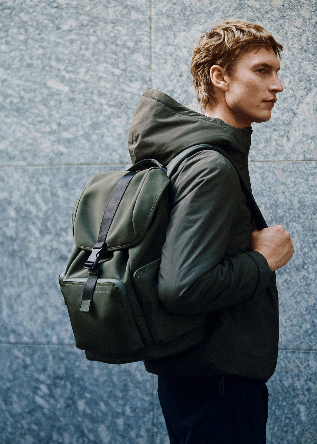 Rubberized backpack with flap closure — Khaki