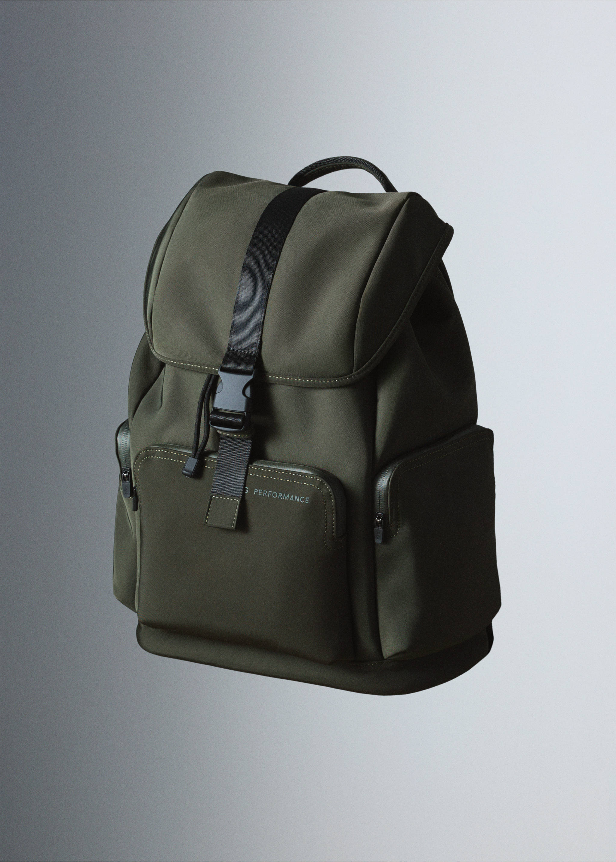 Rubberized backpack with flap closure - Details of the article 5, Khaki. Ref: 37064433-00.