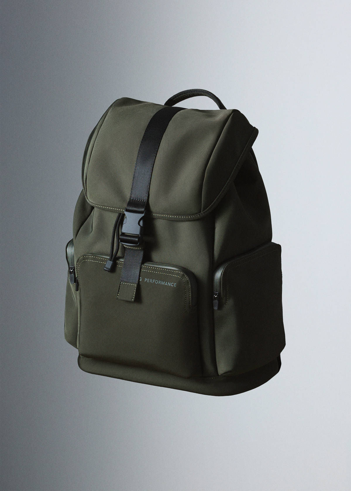 Rubberized backpack with flap closure — Khaki