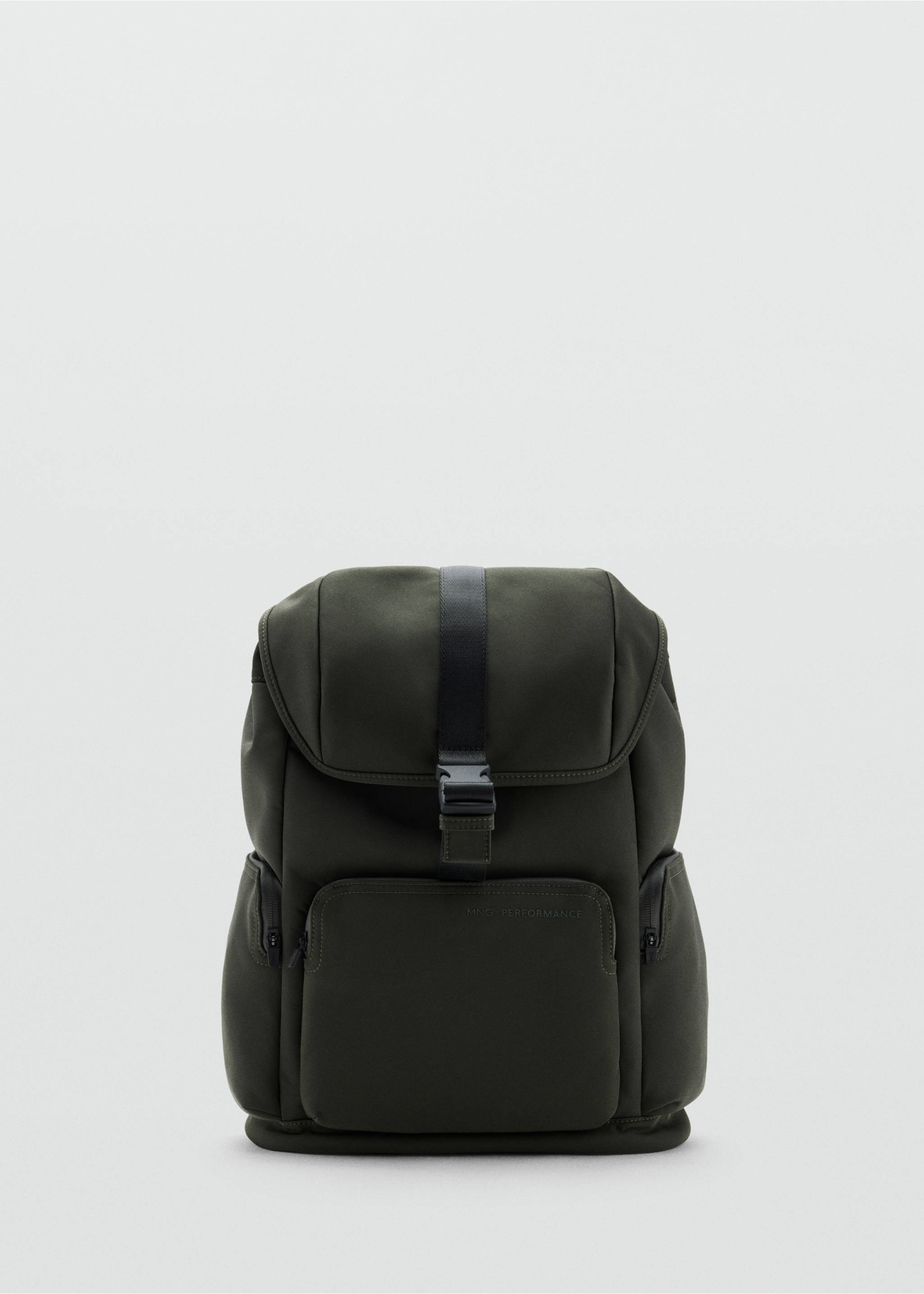 Rubberized backpack with flap closure - Article without model, Khaki. Ref: 37064433-00.