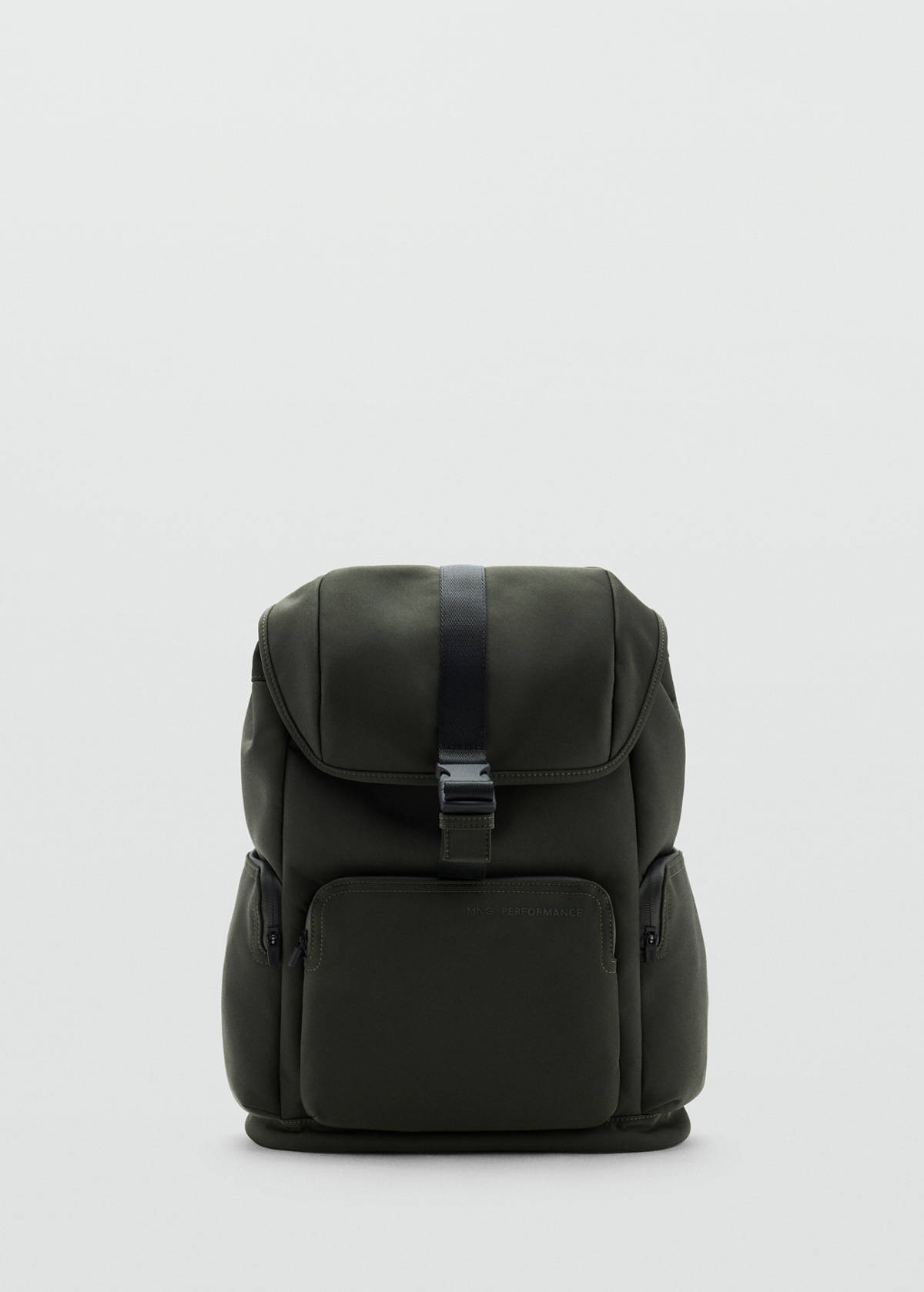 Rubberized backpack with flap closure — Khaki