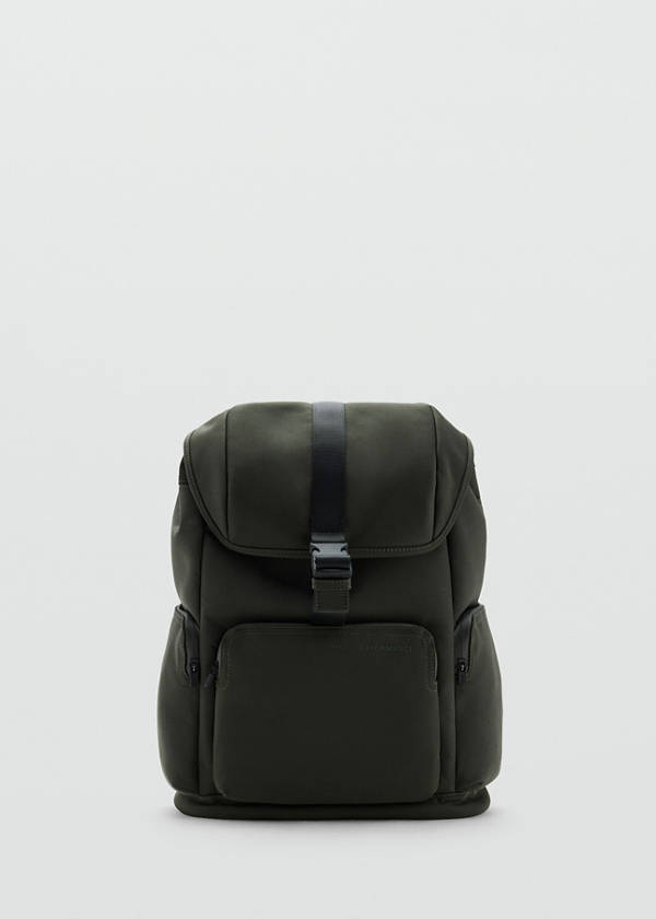 Rubberized backpack with flap closure — Khaki