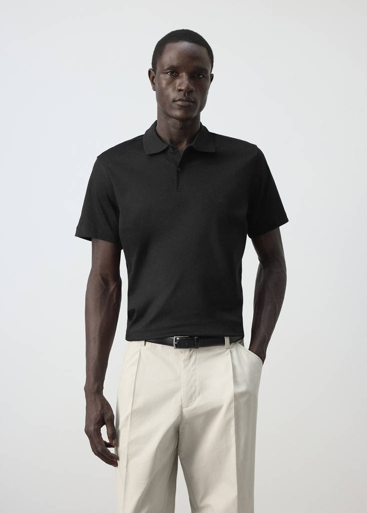 Regular-fit cotton polo shirt — Black