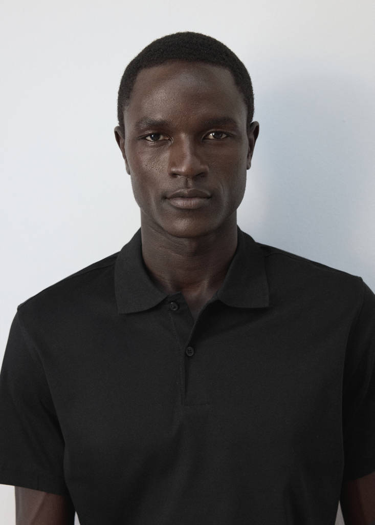 Regular-fit cotton polo shirt — Black