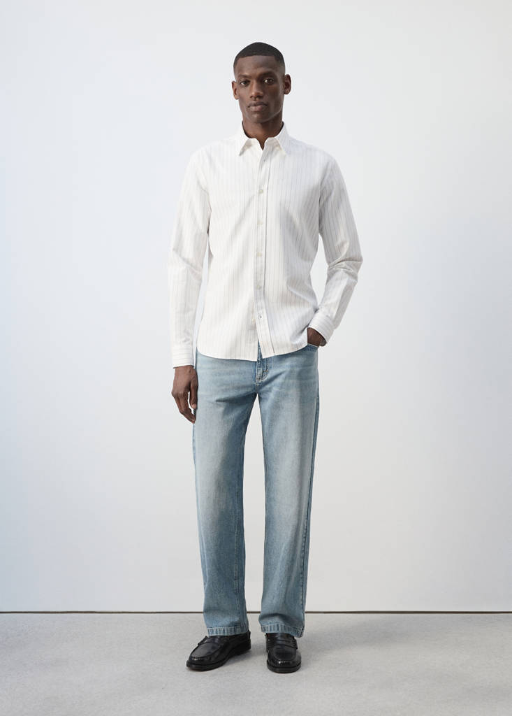 Koszula z 100% bawełny w paski błękitny - Mężczyzna - XL - MANGO MAN