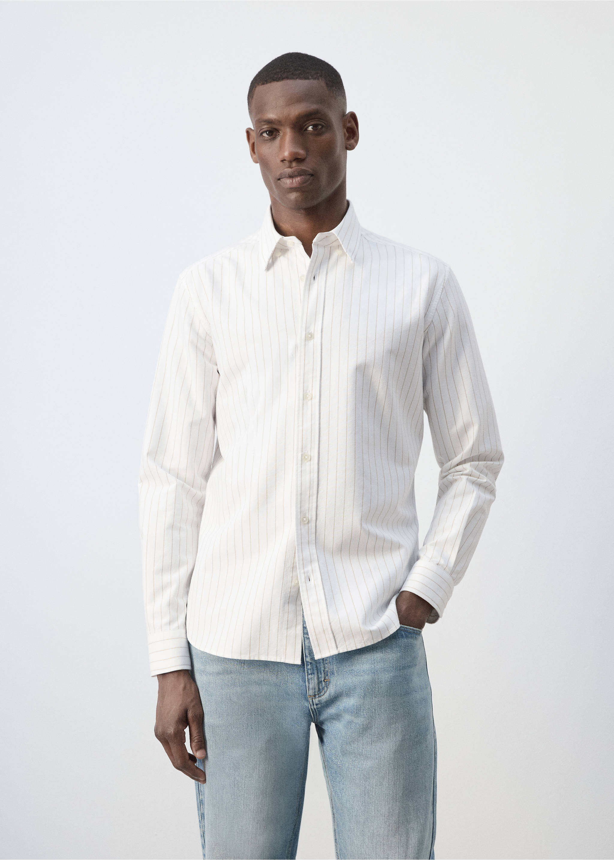 100% cotton striped shirt - Medium plane, Beige. Ref: 37064437-00.