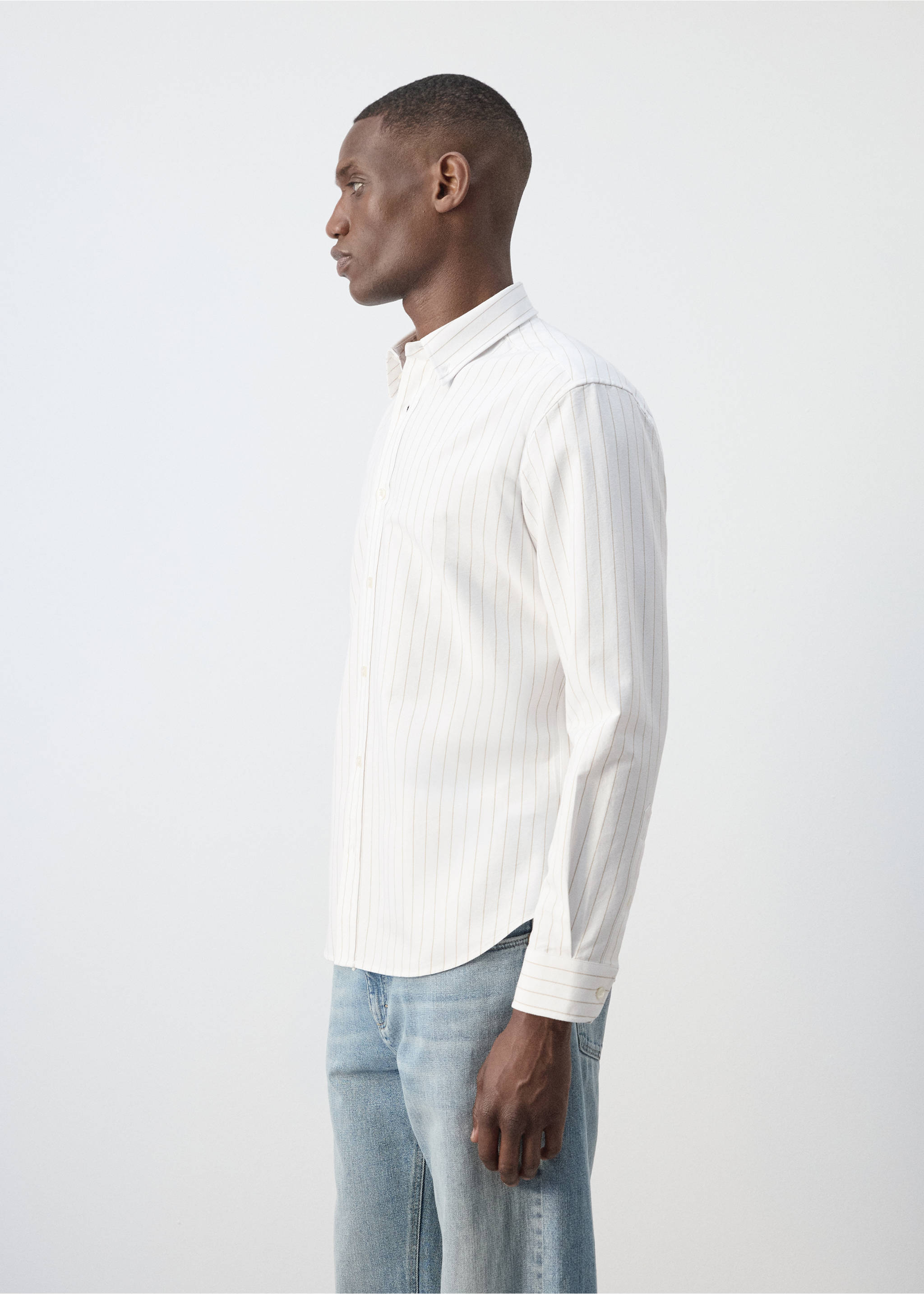 100% cotton striped shirt - Details of the article 2, Beige. Ref: 37064437-00.