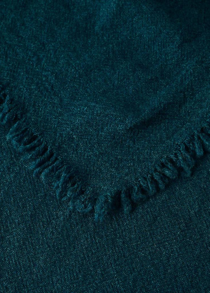 Wool throw with fringed detail — Petrol Blue