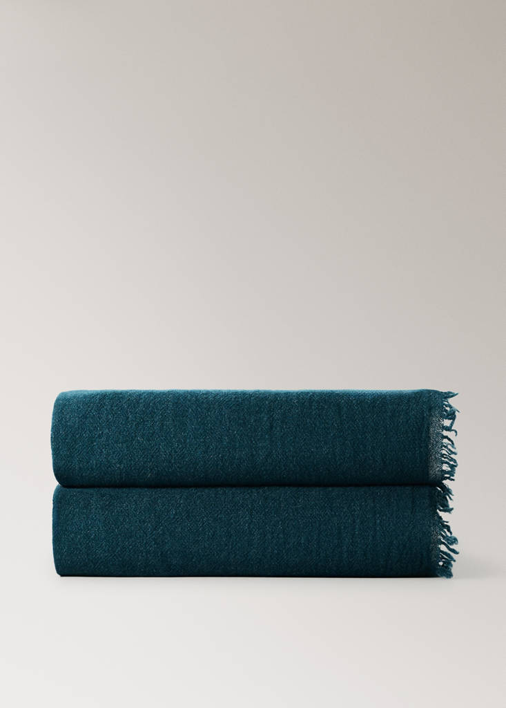 Wool throw with fringed detail — Petrol Blue