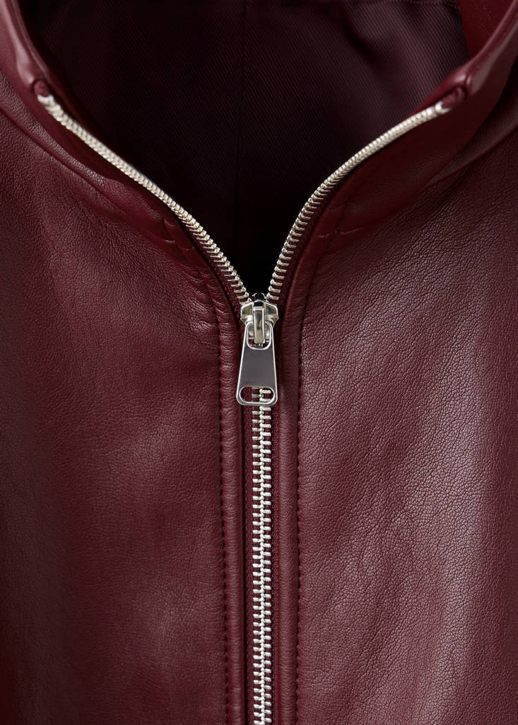 Faux leather funnel neck jacket — Maroon