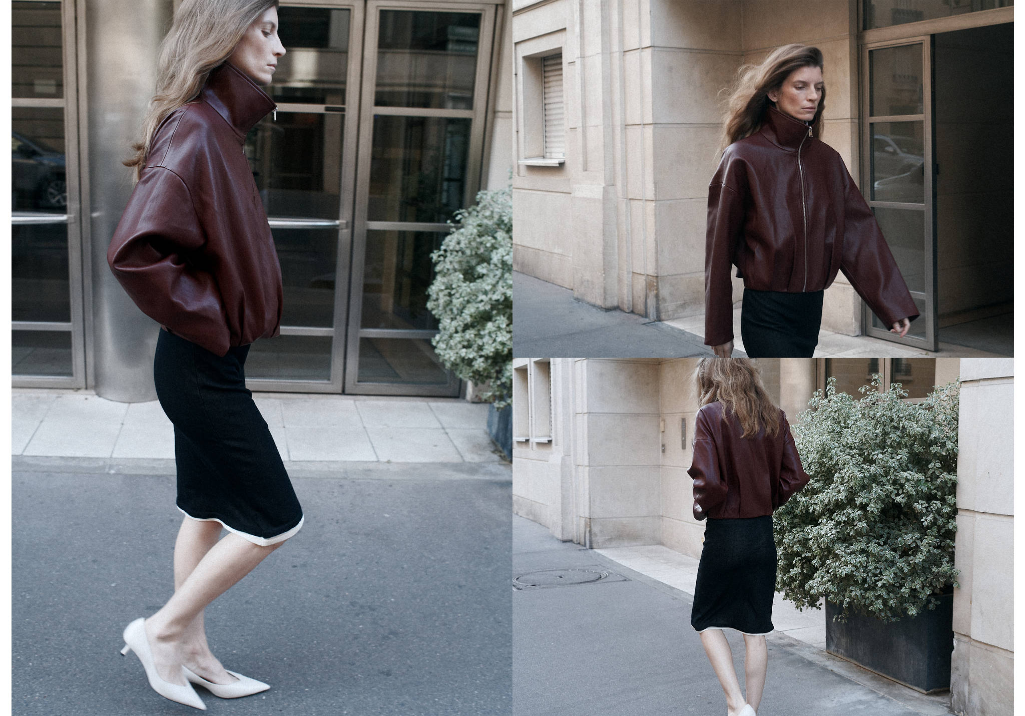 Veste cuir synthétique col cheminée - Plan panoramique