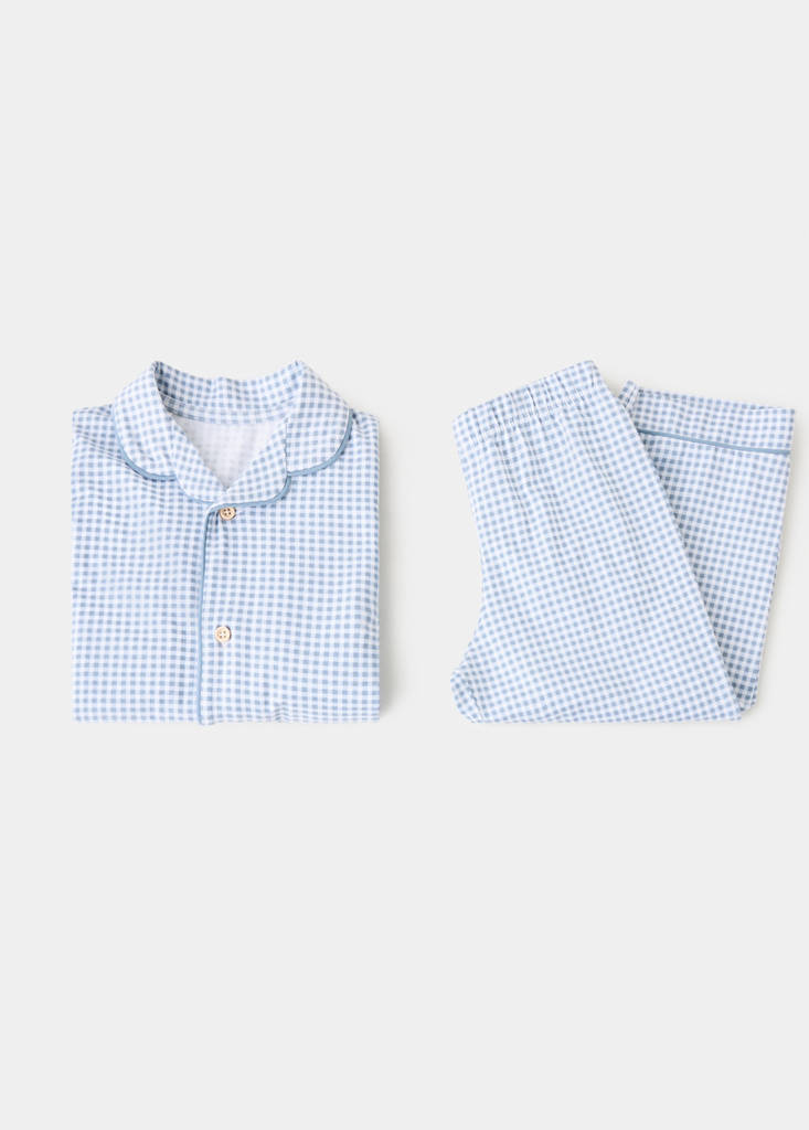 Full cotton check pyjamas — Blue
