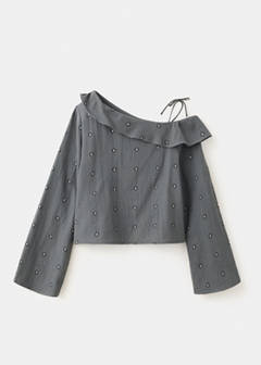 Printed blouse with an asymmetric collar — Grey 4