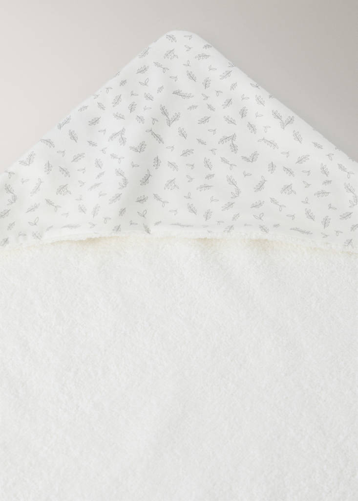 Printed cotton hooded bathrobe — Ecru