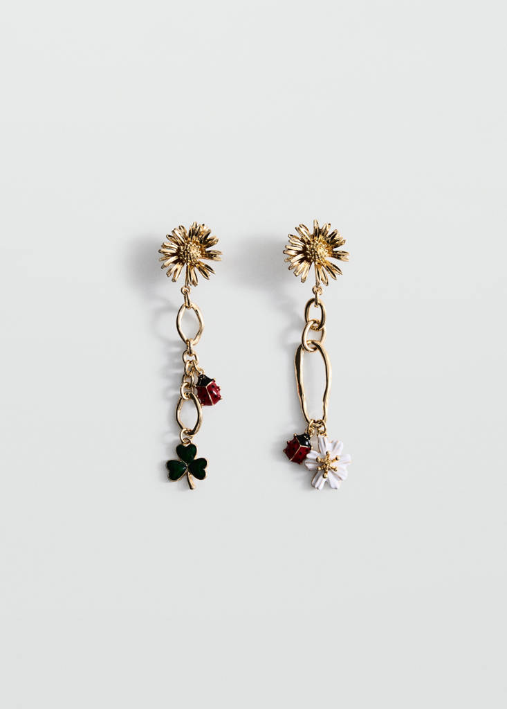Long flower earrings — Gold