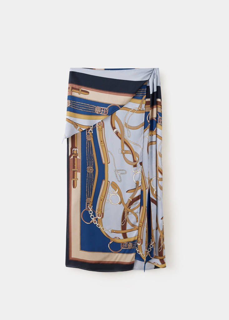 Skirt with chain print and bow detail — Sky Blue
