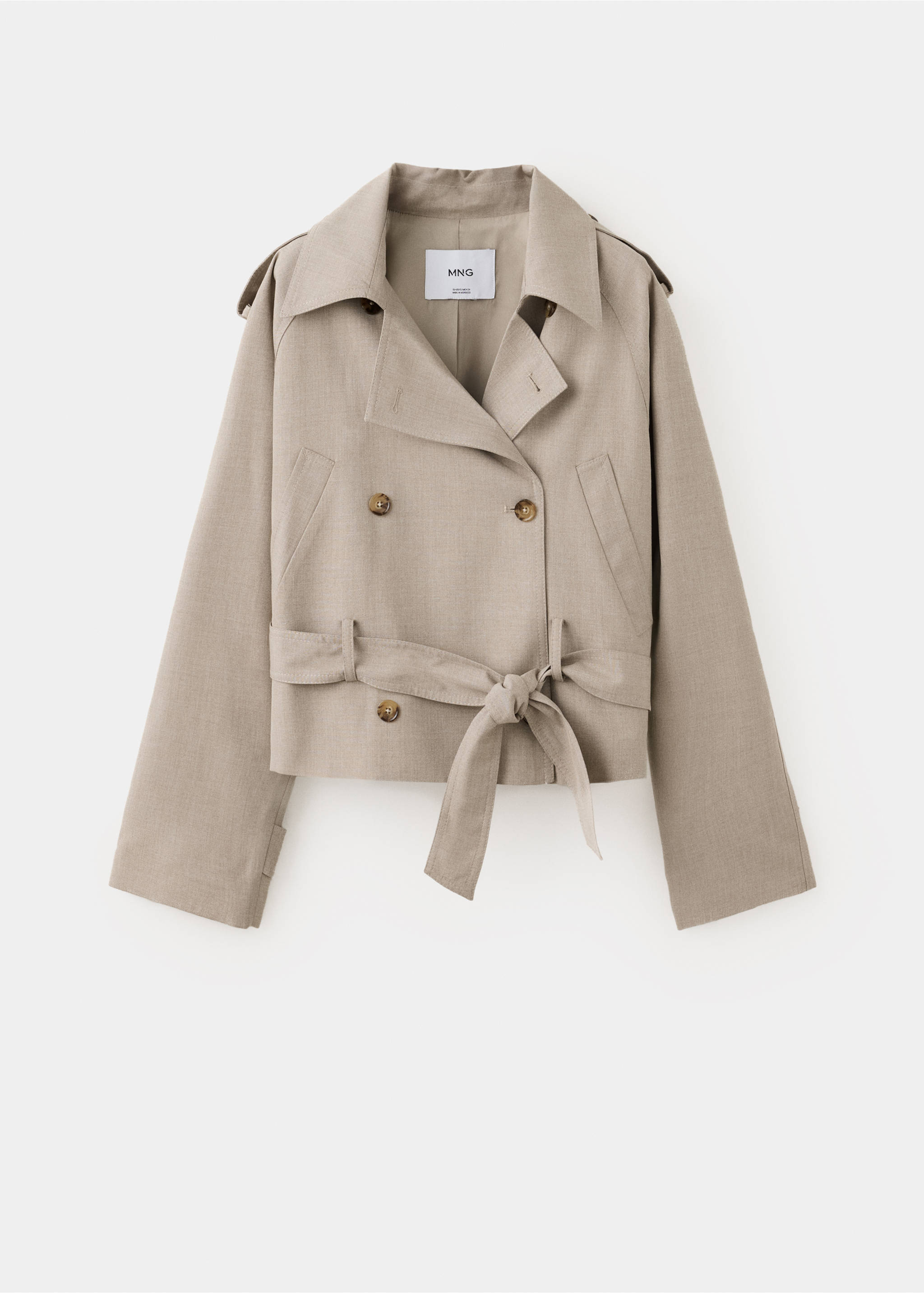 Short trench coat with belt - Article without model, Beige. Ref: 37064472-00.