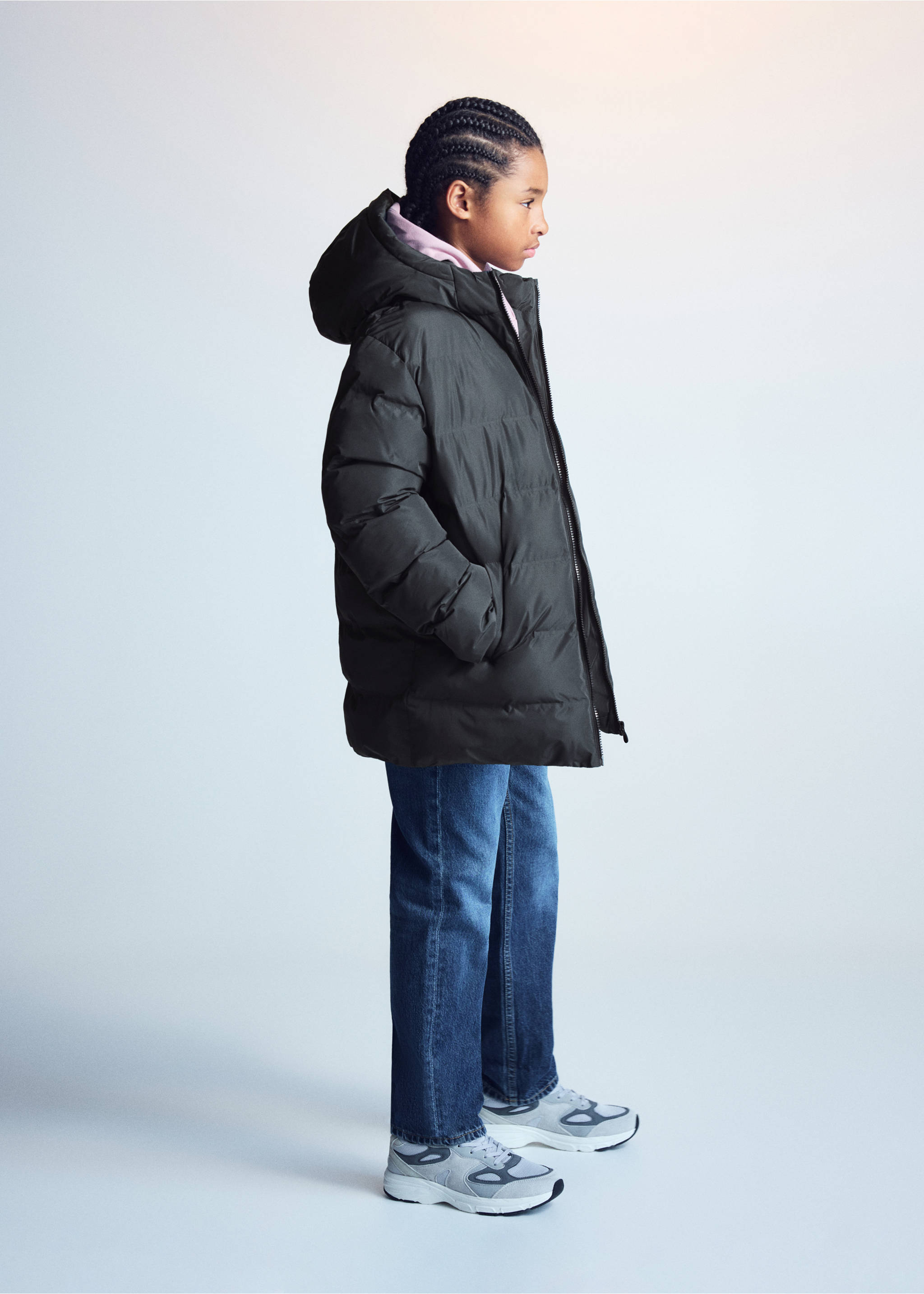 Black hooded anorak in a quilted design with a zip fastening., Charcoal. Ref: 37064774-00.