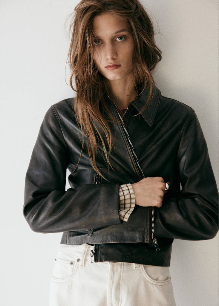 Leather zipper jacket — Brown