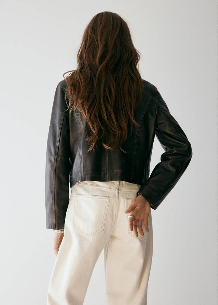 Leather zipper jacket — Brown