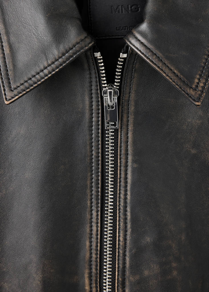Leather zipper jacket — Brown