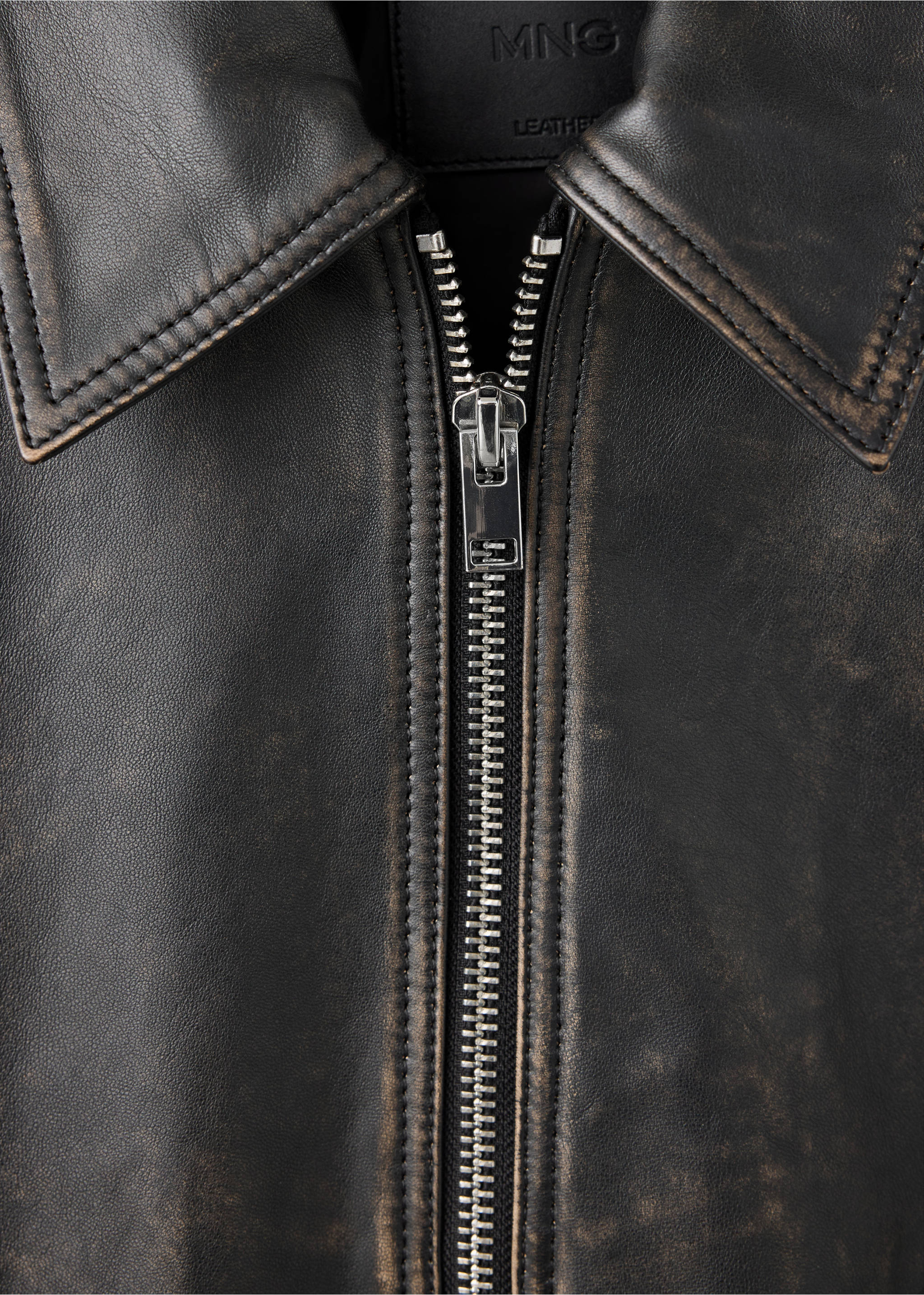 Veste cuir fermeture Éclair - Détail de l'article 8, Marron. Ref: 37064776-00.