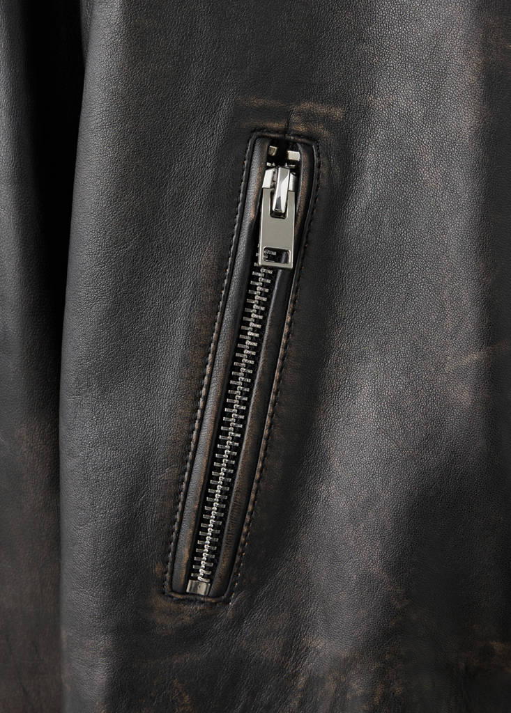 Leather zipper jacket — Brown