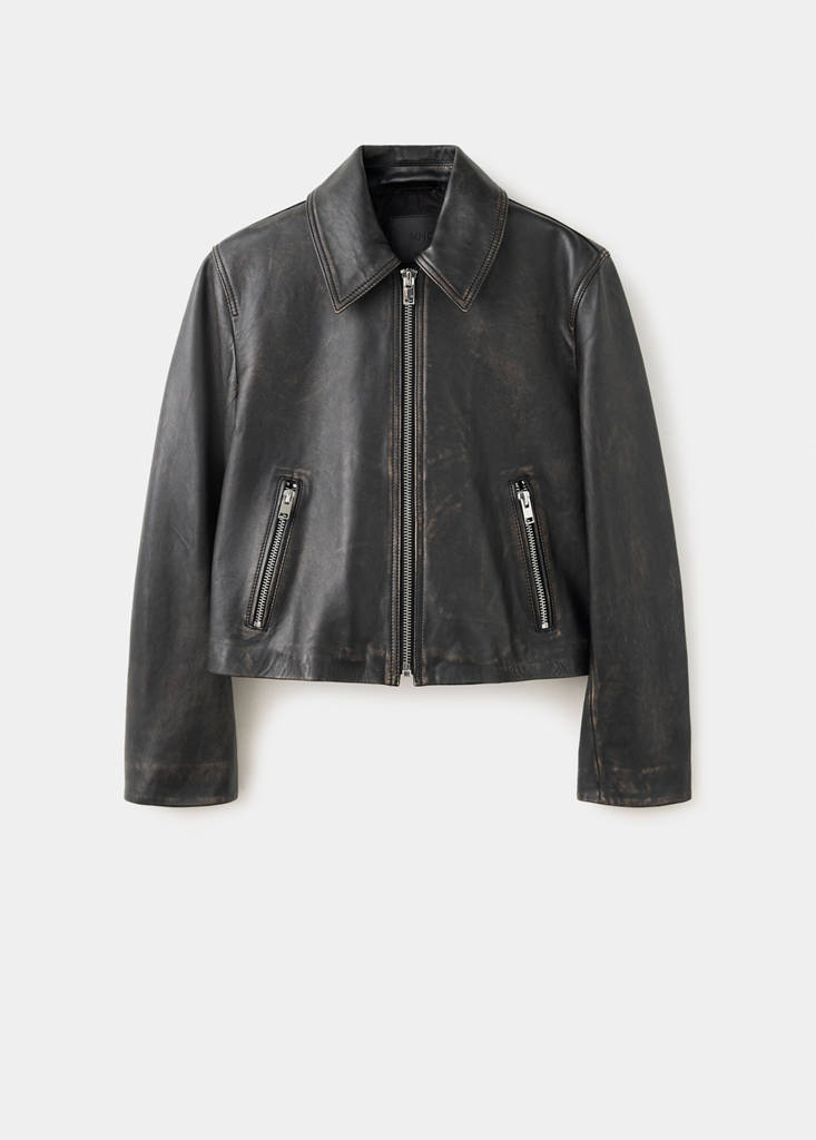 Leather zipper jacket — Brown