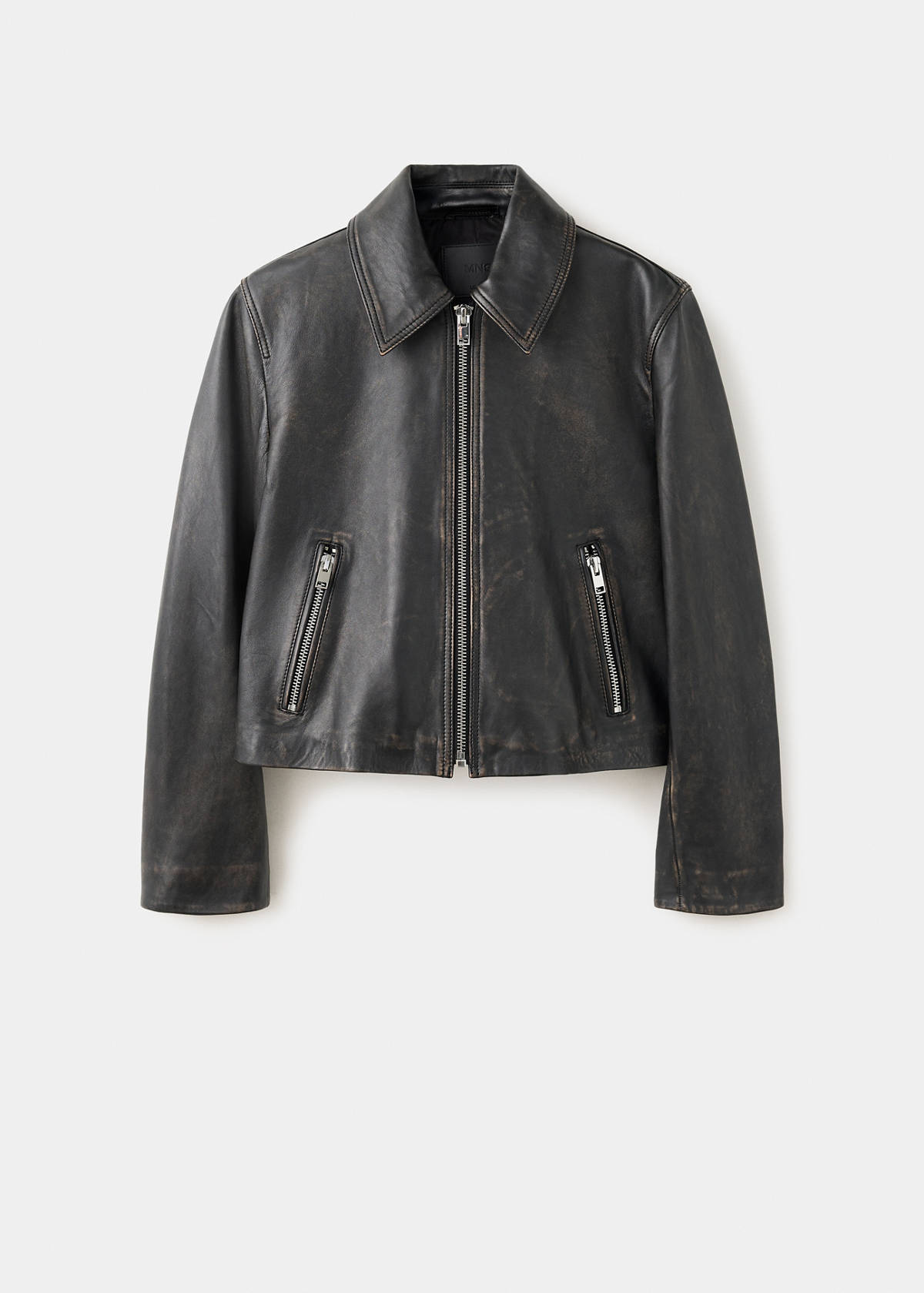 Lapels leather jacket — Brown
