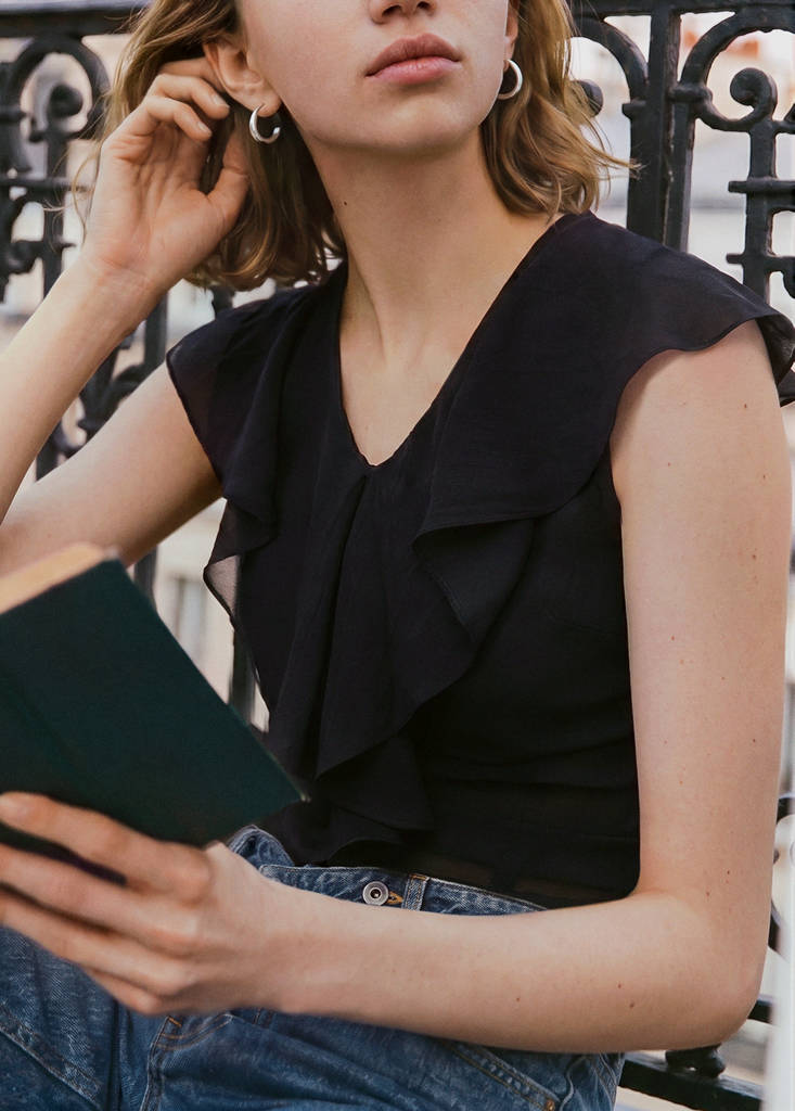 Ruffled chiffon blouse — Charcoal