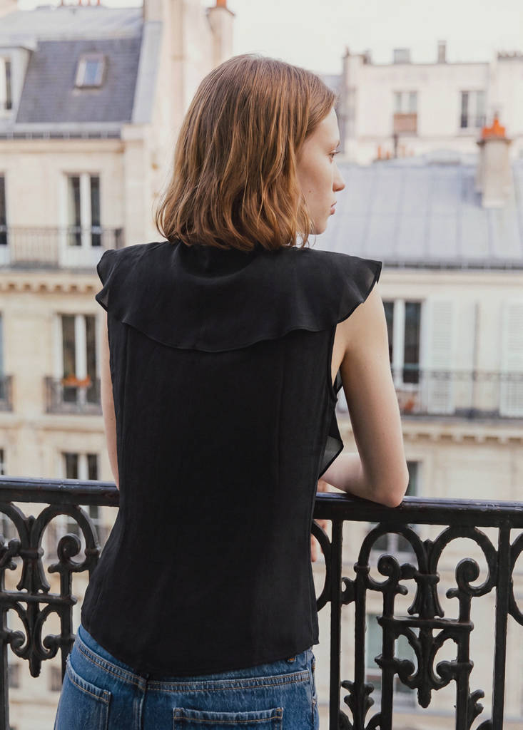 Ruffled chiffon blouse — Charcoal