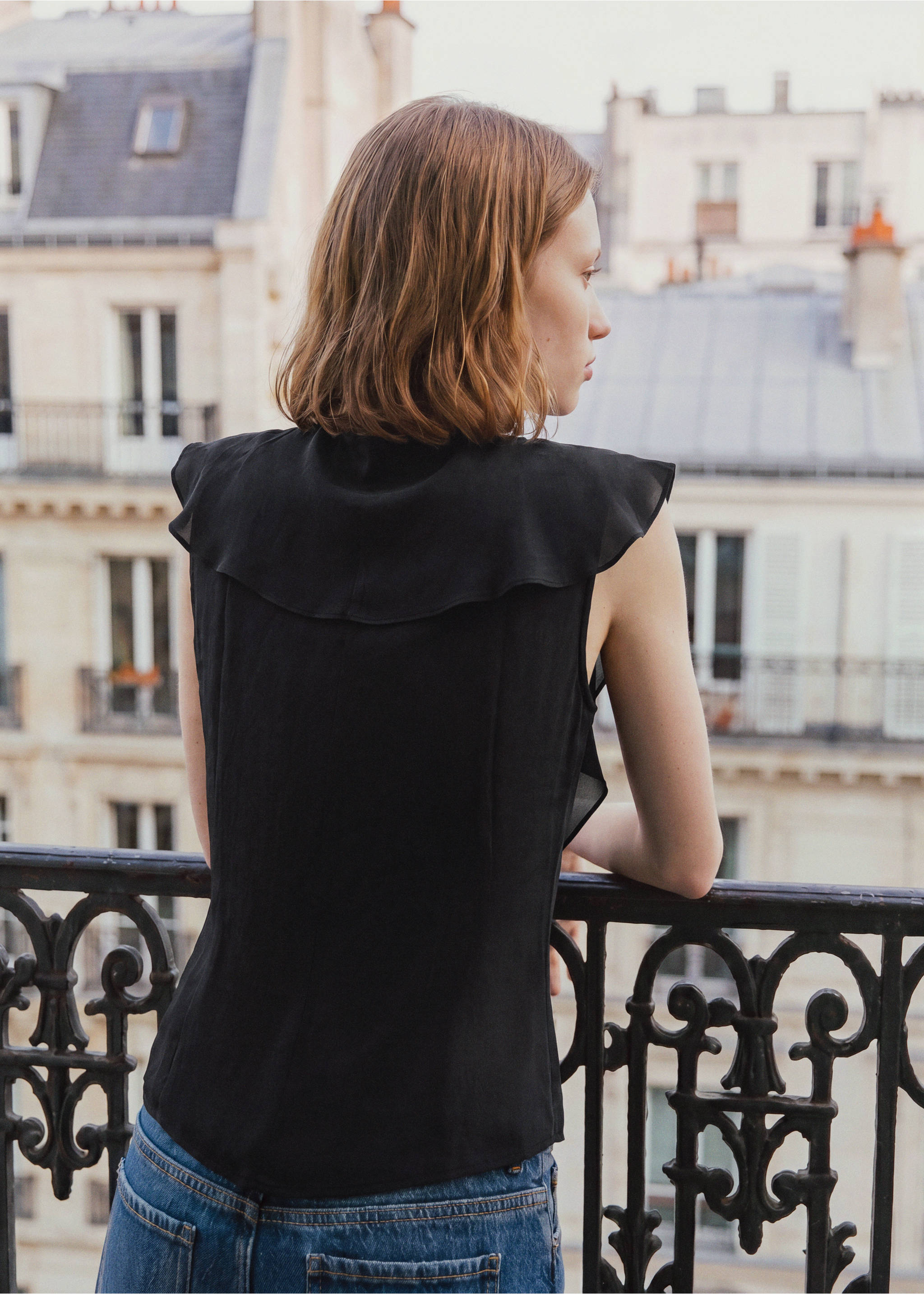 Blouse gaze volants - Verso de l’article, Gris anthracite. Ref: 37064779-00.