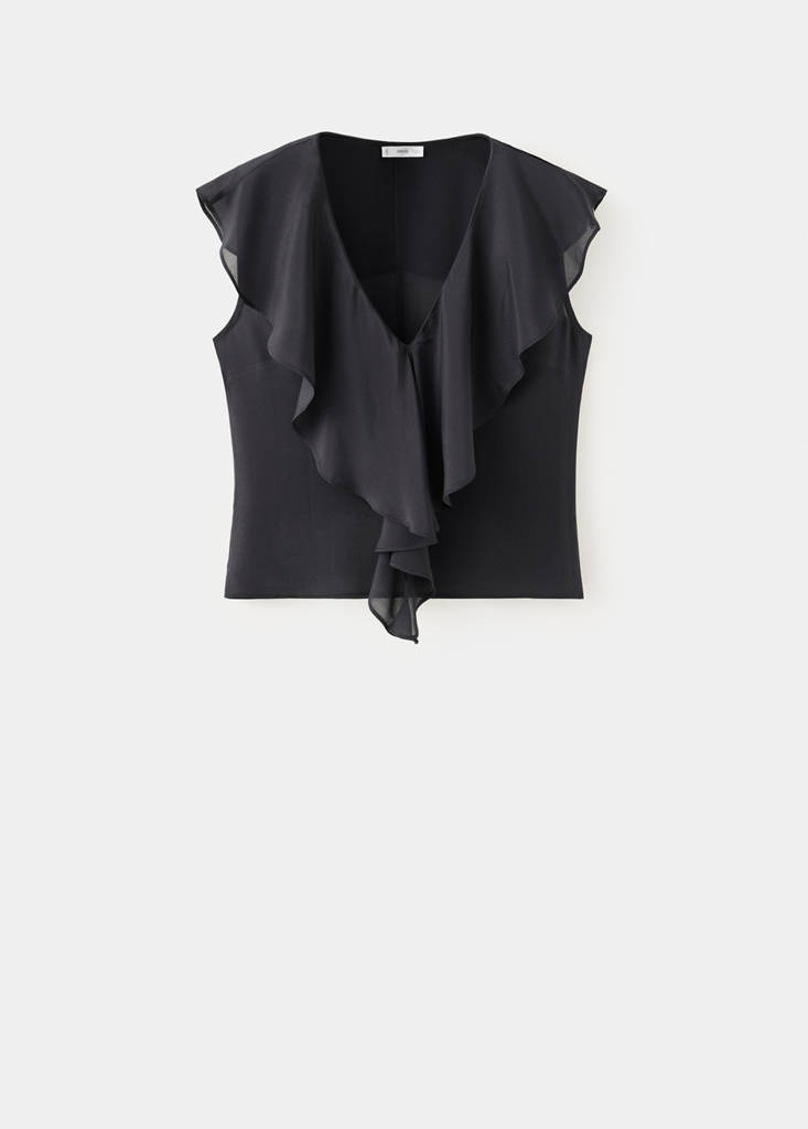 Ruffled chiffon blouse — Charcoal