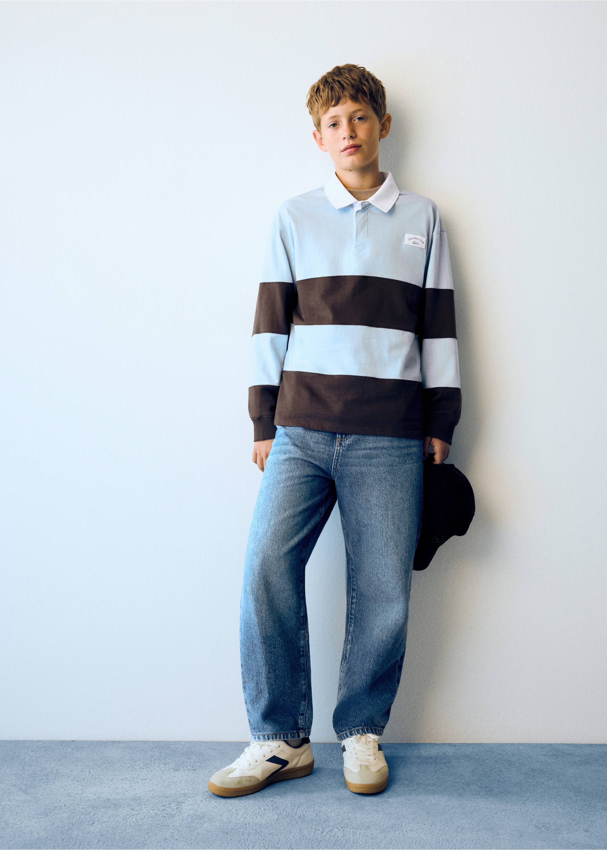 Oversize-Poloshirt mit Streifen - Allgemeine Ansicht, Himmelblau. Ref: 37064782-00.