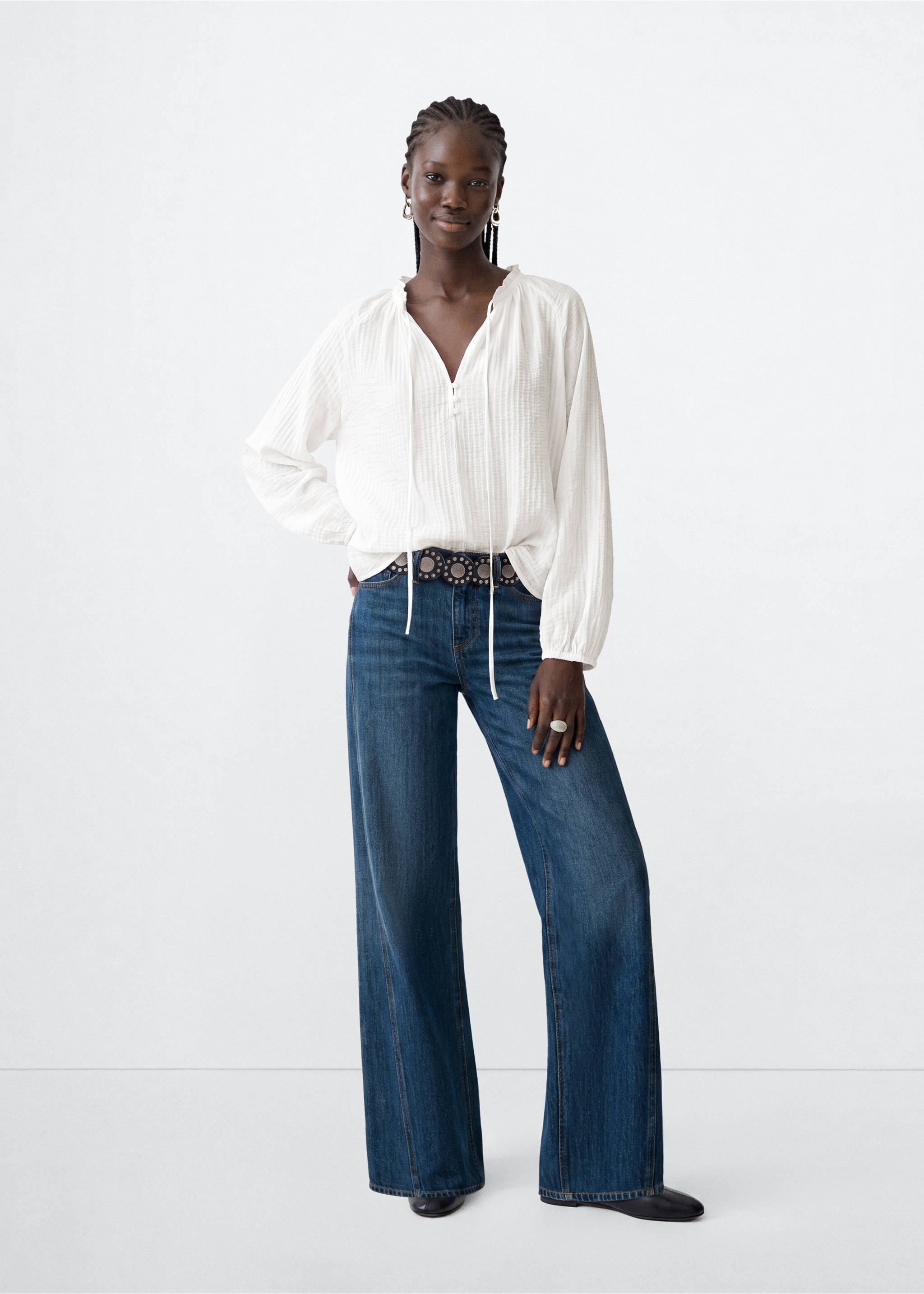 Bow textured blouse - General plane, Off White. Ref: 37064787-00.