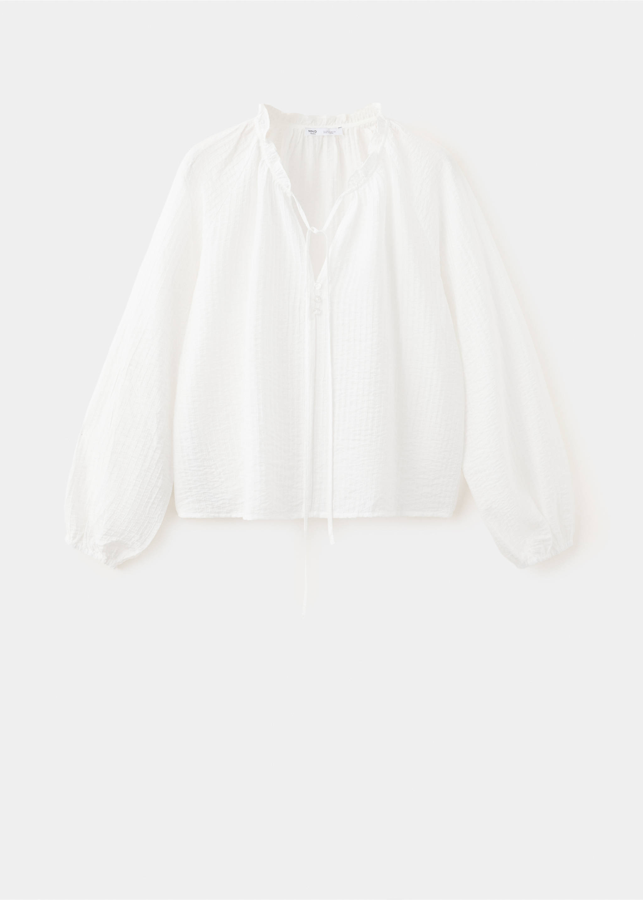 Bow textured blouse - Article without model, Off White. Ref: 37064787-00.