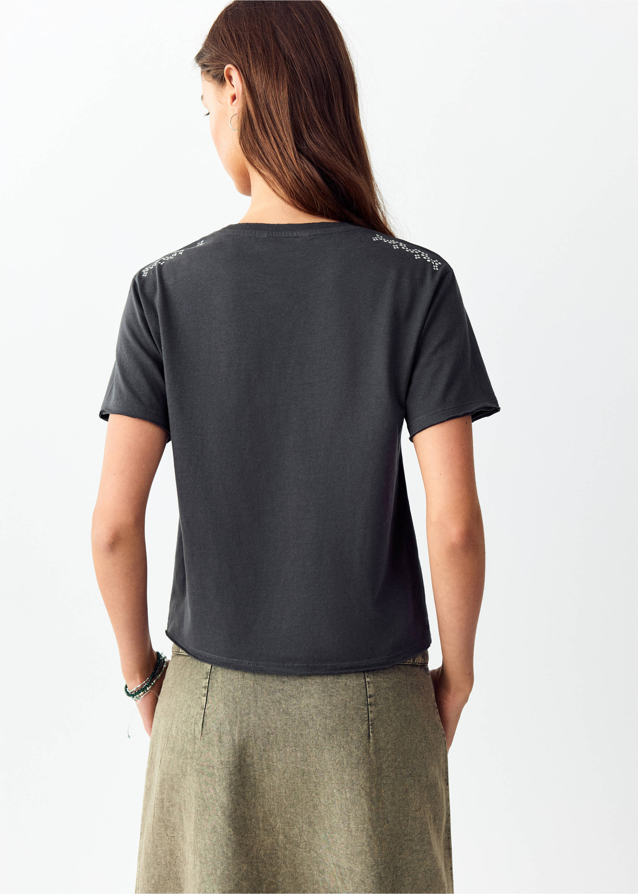 Cotton t-shirt with studs - Reverse of the article, Charcoal. Ref: 37064788-00.