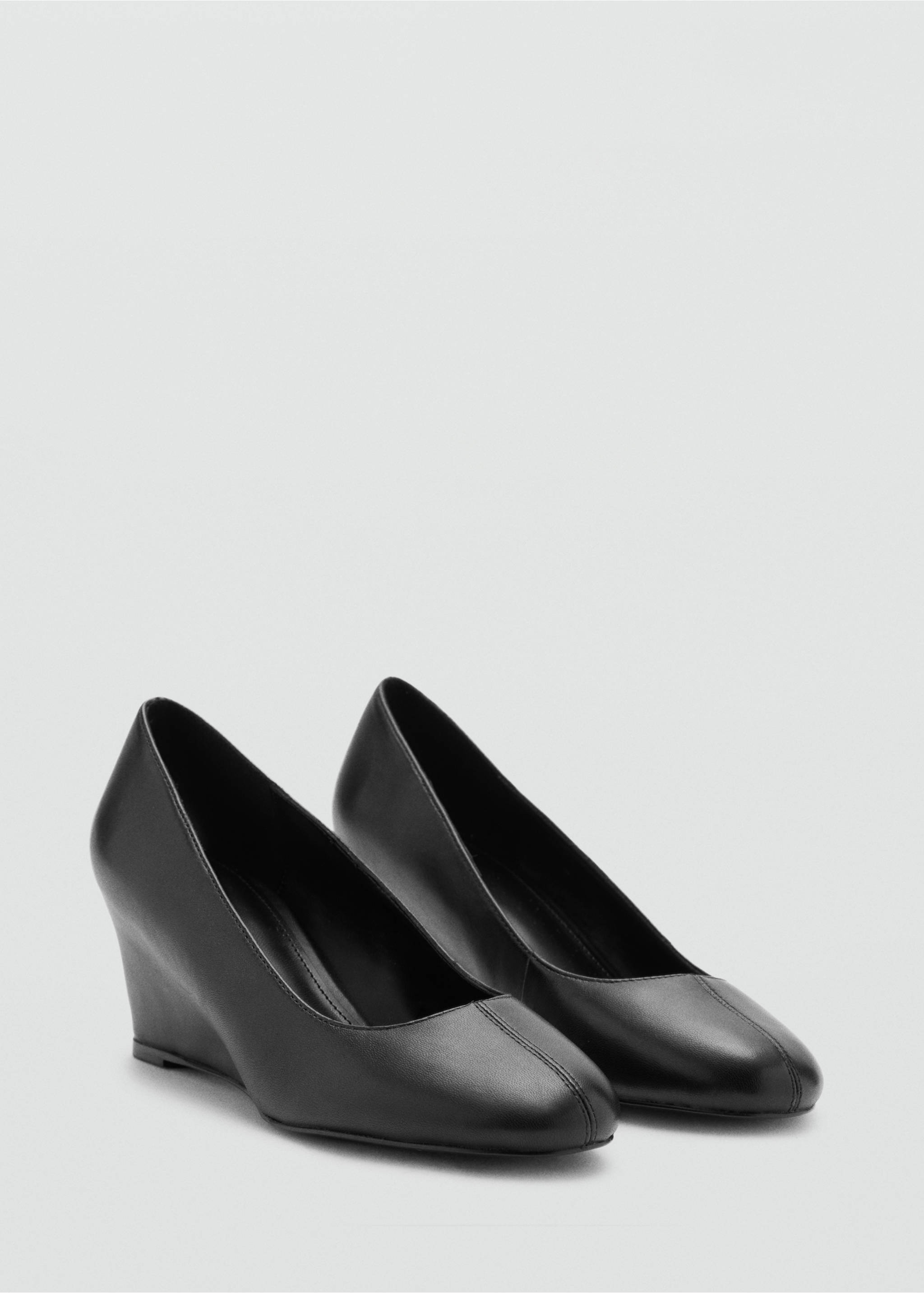 Chaussure compensée en cuir - Plan moyen, Noir. Ref: 37064792-00.