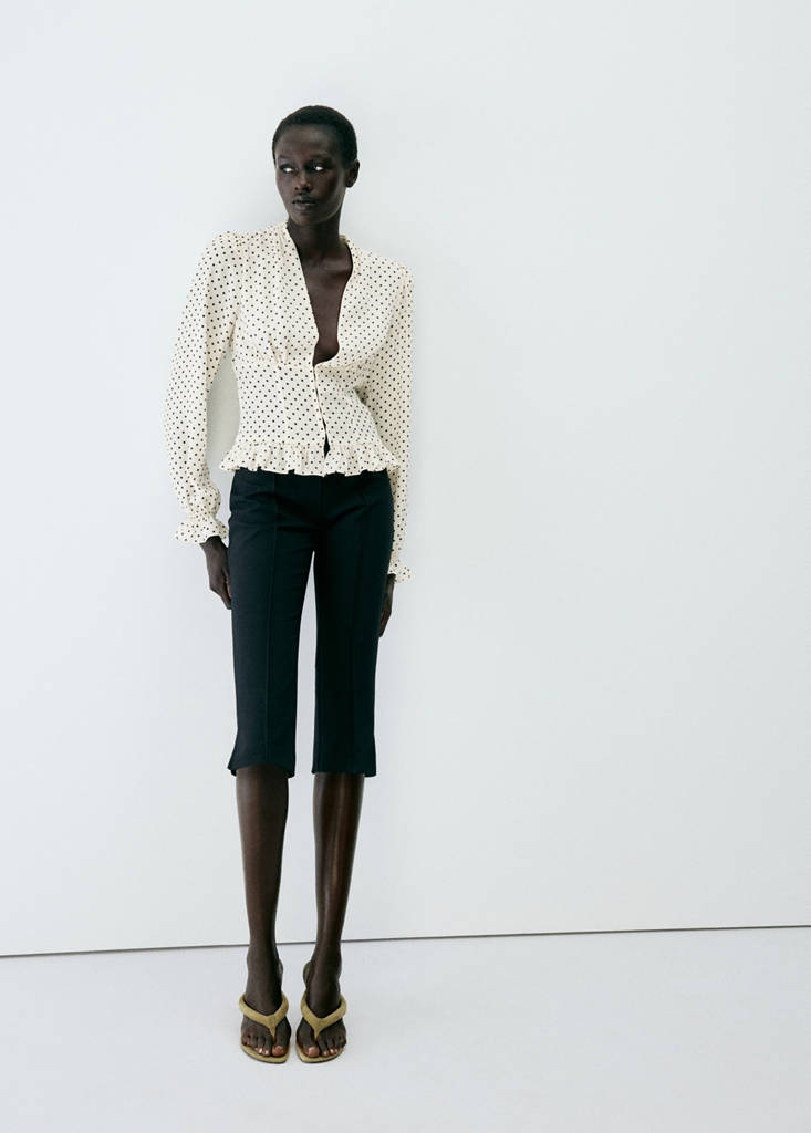 V-neck polka dot blouse — Off White