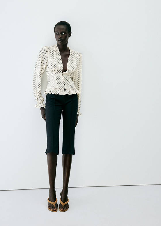 Polka-dot V-neck blouse