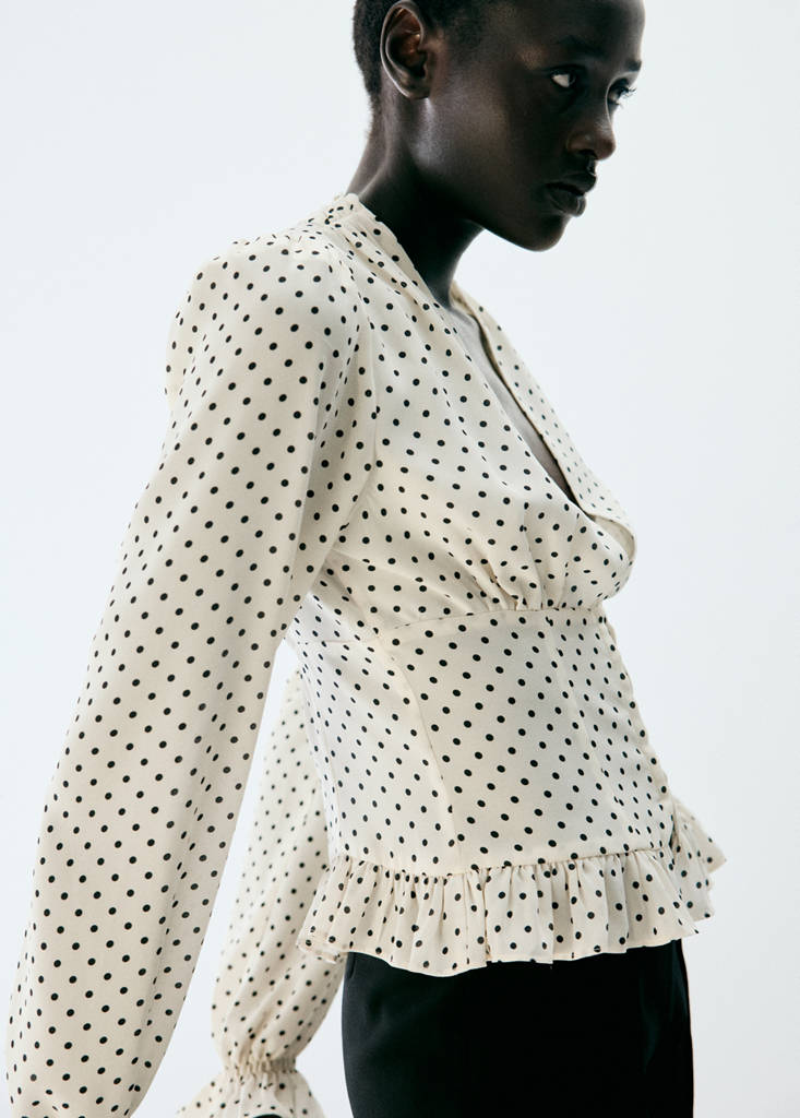 V-neck polka dot blouse — Off White