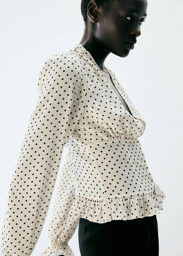 V-neck polka dot blouse — Off White